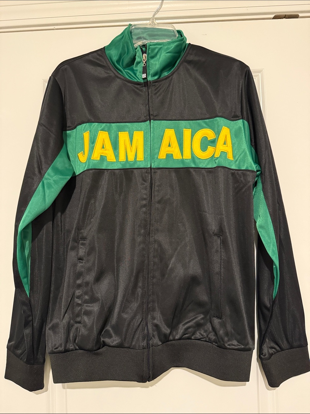 Jamaica Track Jacket - Black & Green with Yellow Lettering